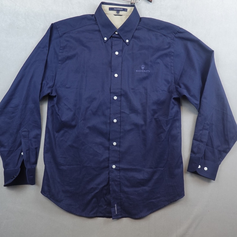 Maserati Shirt Long Sleeve Teflon Fabric Button Down Navy Mens Size Medium